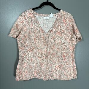 Jaclyn Smith Vintage Leopard Print Linen Blend Top - Size Medium - Lagenlook 90s